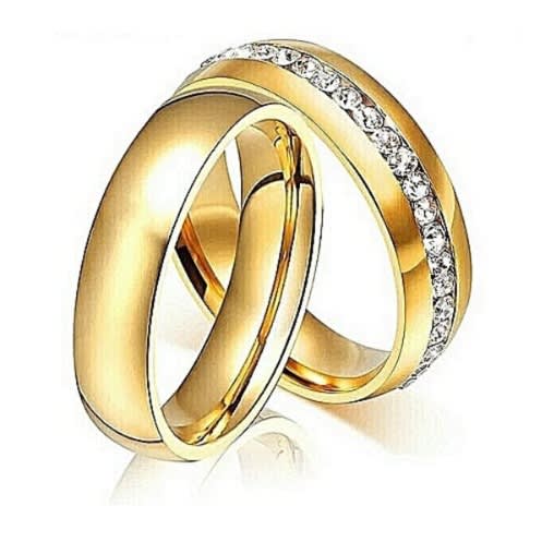 Titanium Wedding Ring Set For Couple - Gold