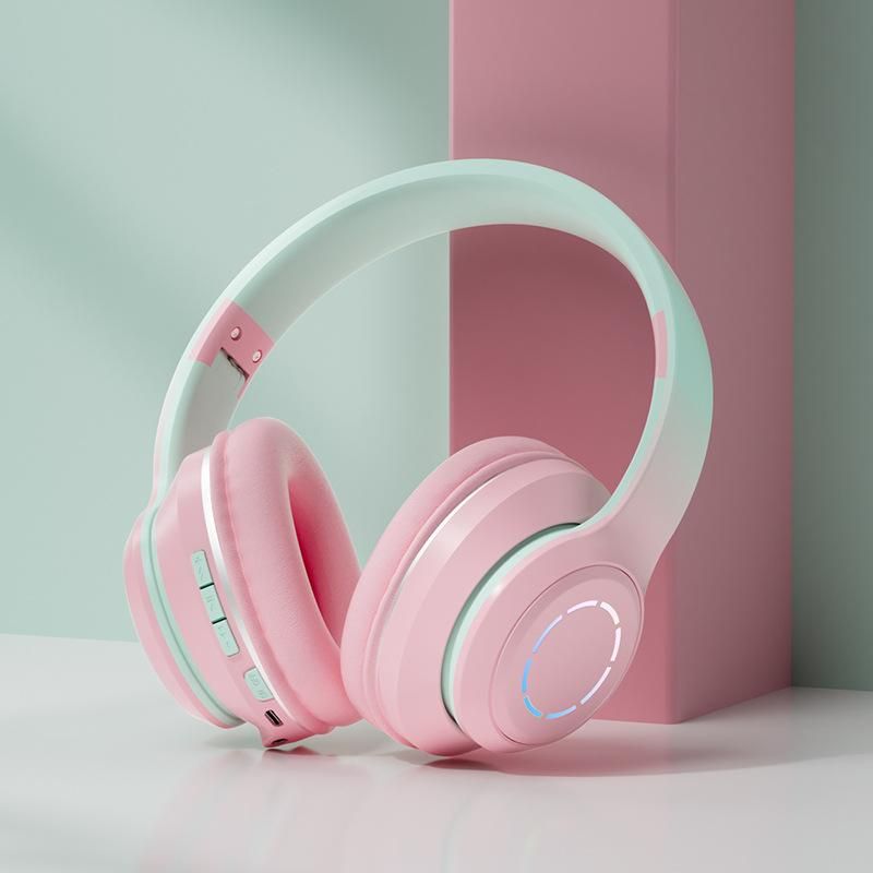 Wireless Bluetooth Headset Gradient Color Lighting Gaming Headphones Pink