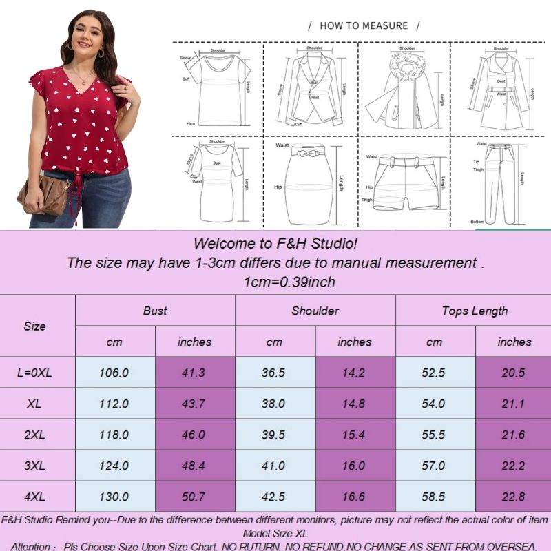3565 L-4XL Polka Dot Print V Neck Women Plus Size Blouse Red