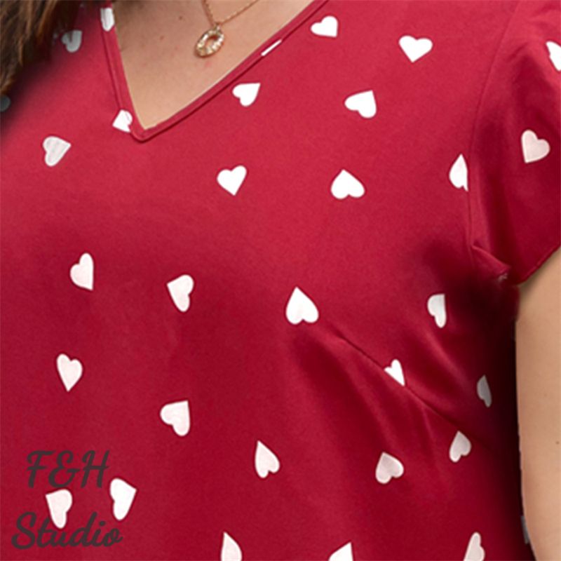 3565 L-4XL Polka Dot Print V Neck Women Plus Size Blouse Red
