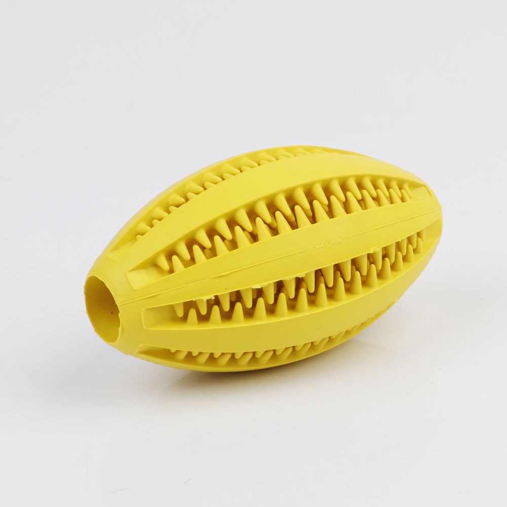Pet Dog Toys Extra-tough Rubber Ball Toy Interactive Elasticity Ball Dog Chew Toys Tooth Cleaning Treat Rugby Ball-Red