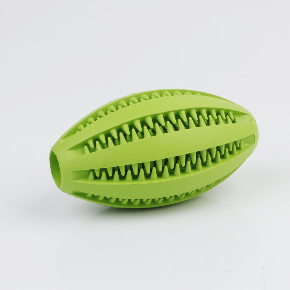 Pet Dog Toys Extra-tough Rubber Ball Toy Interactive Elasticity Ball Dog Chew Toys Tooth Cleaning Treat Rugby Ball-Red
