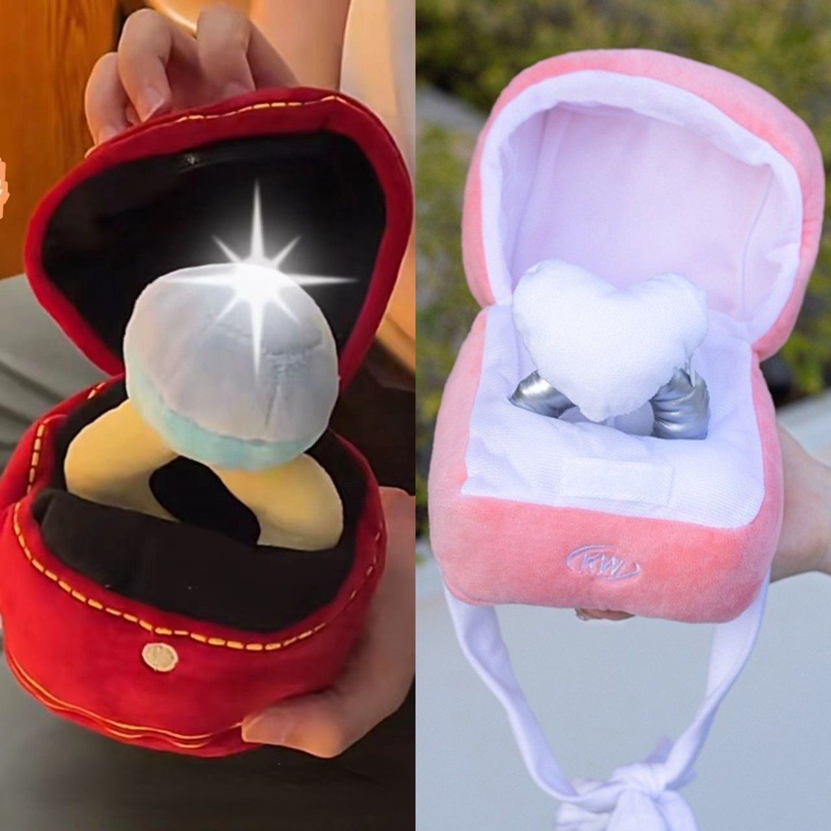 Ins Couple Ring Box Plush Toy Love Diamond Ring Case Pet Chew Toy Bite Sounds Propose Wedding Girift Stuffed Vocal Kids Toy-Pink Ring No Sound