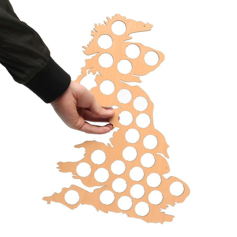 41 Holes UK Map Cap Bottles Cap Collection Holder Display Stain Craft Wood