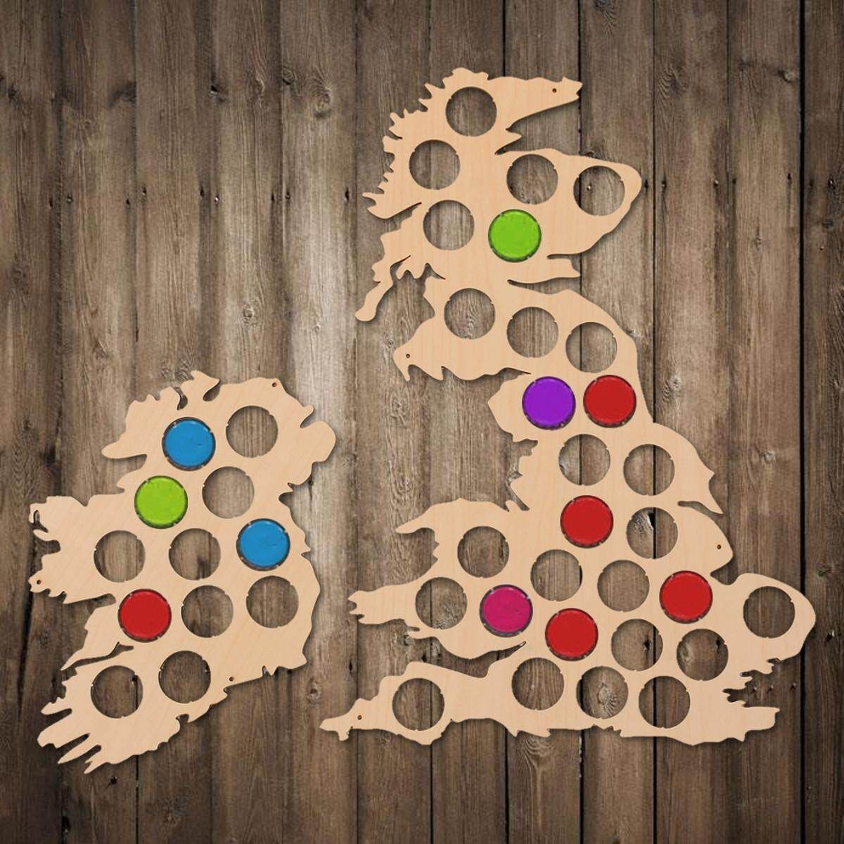 41 Holes UK Map Cap Bottles Cap Collection Holder Display Stain Craft Wood