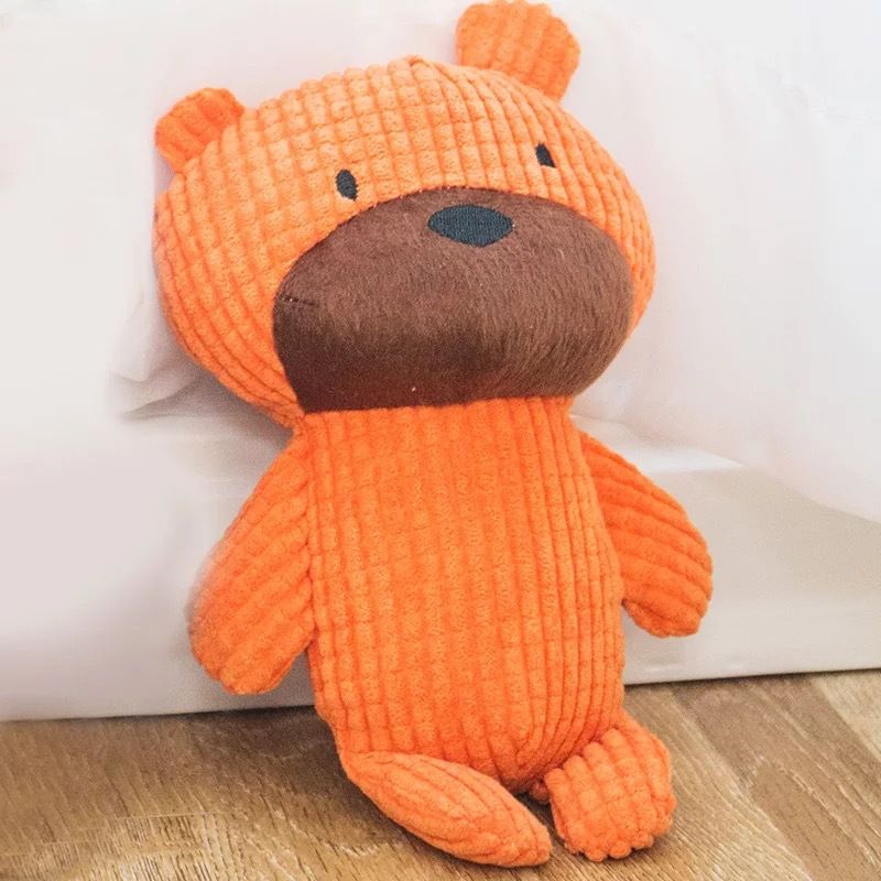Brown Teddy Bear Soft Plush Dog Squeaky Bite Toy For Chew Tooth Cleaning Small Middle Big Size Pet-Orange Bear