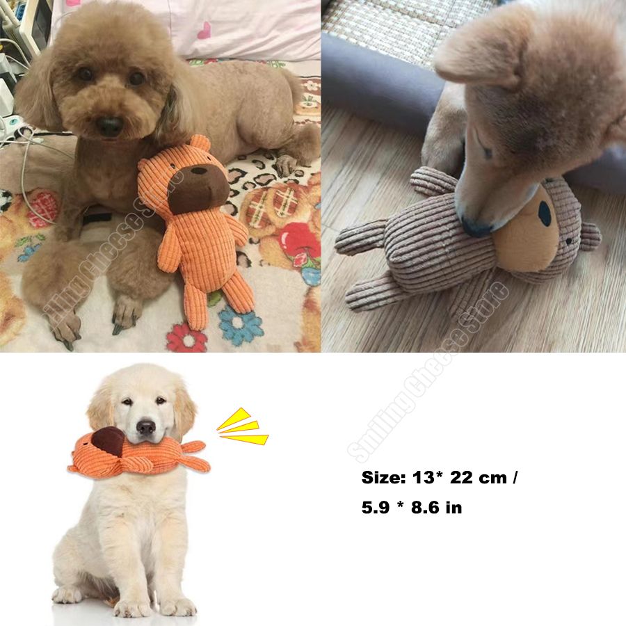 Brown Teddy Bear Soft Plush Dog Squeaky Bite Toy For Chew Tooth Cleaning Small Middle Big Size Pet-Orange Bear