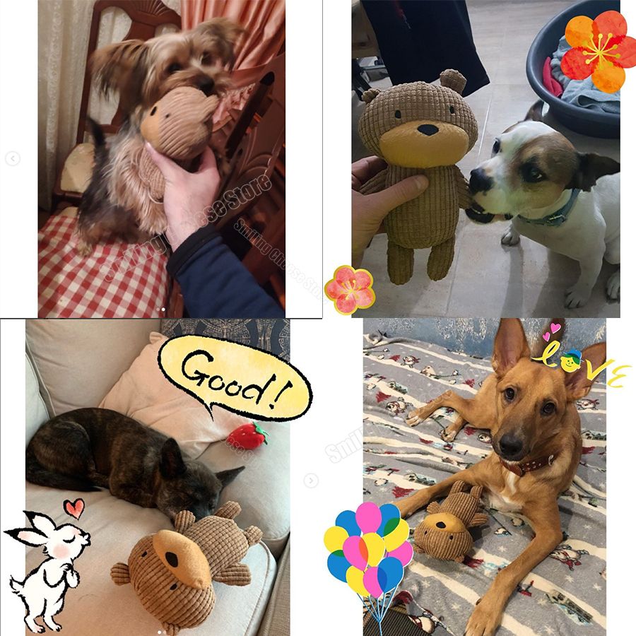 Brown Teddy Bear Soft Plush Dog Squeaky Bite Toy For Chew Tooth Cleaning Small Middle Big Size Pet-Orange Bear