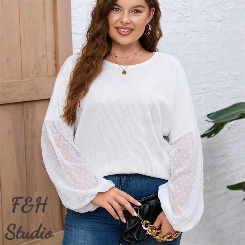 F&H 3644 L-4XL Chiffon Sleeves Plus Size Women Blouse White