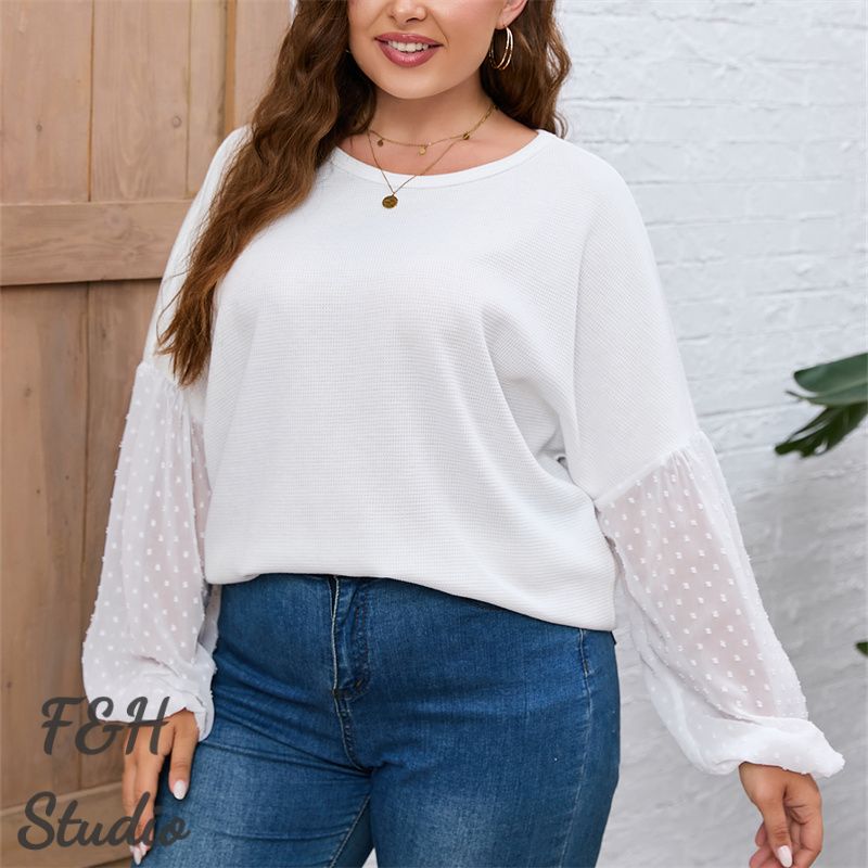 F&H 3644 L-4XL Chiffon Sleeves Plus Size Women Blouse White