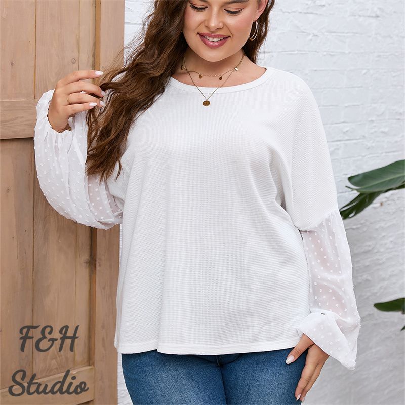 F&H 3644 L-4XL Chiffon Sleeves Plus Size Women Blouse White