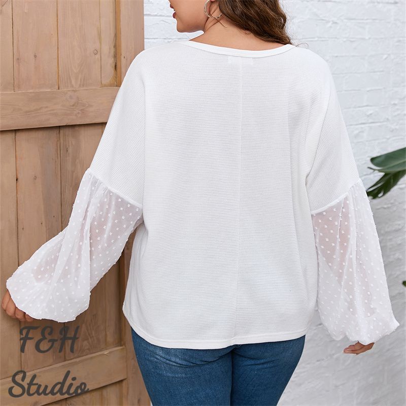F&H 3644 L-4XL Chiffon Sleeves Plus Size Women Blouse White