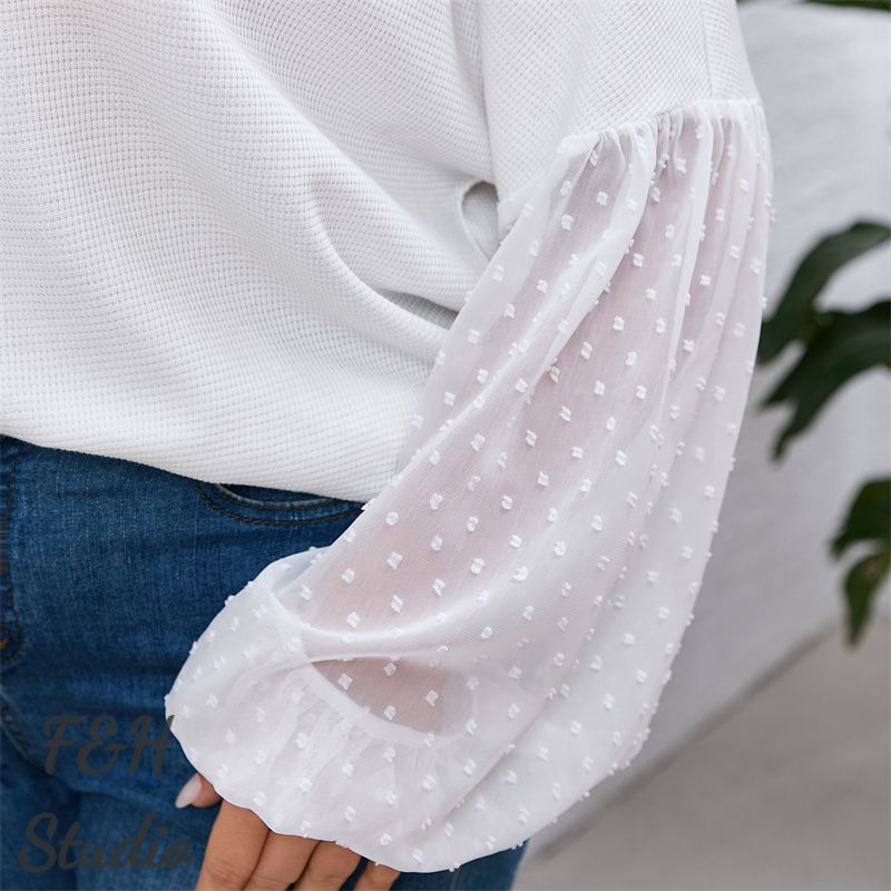 F&H 3644 L-4XL Chiffon Sleeves Plus Size Women Blouse White