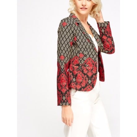 Mixed Flowery Print Blazer- Red