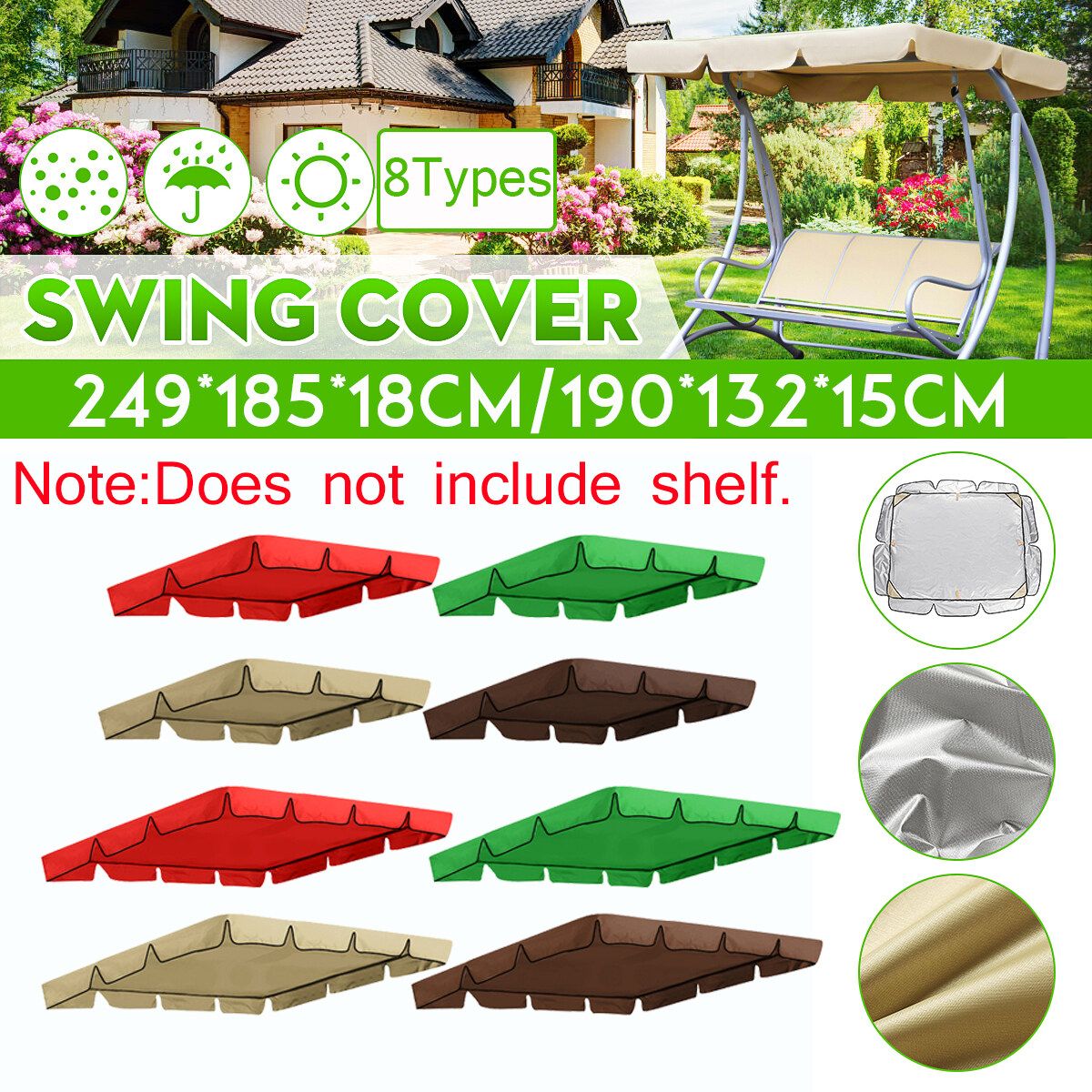 Outdoor Patio Swing Canopy Porch Garden Bench Hammock Top Cover Replacement White 249x185x18