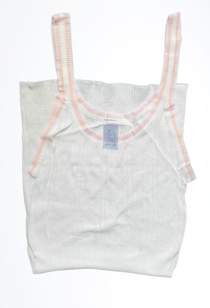 2 Pack Girls White Singlet- Pink Trimmings