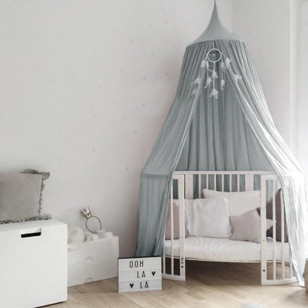 240cm Canopy Bed Netting Mosquito Bedding Net Baby Kids Play Tents Cotton Linen Grey Grey