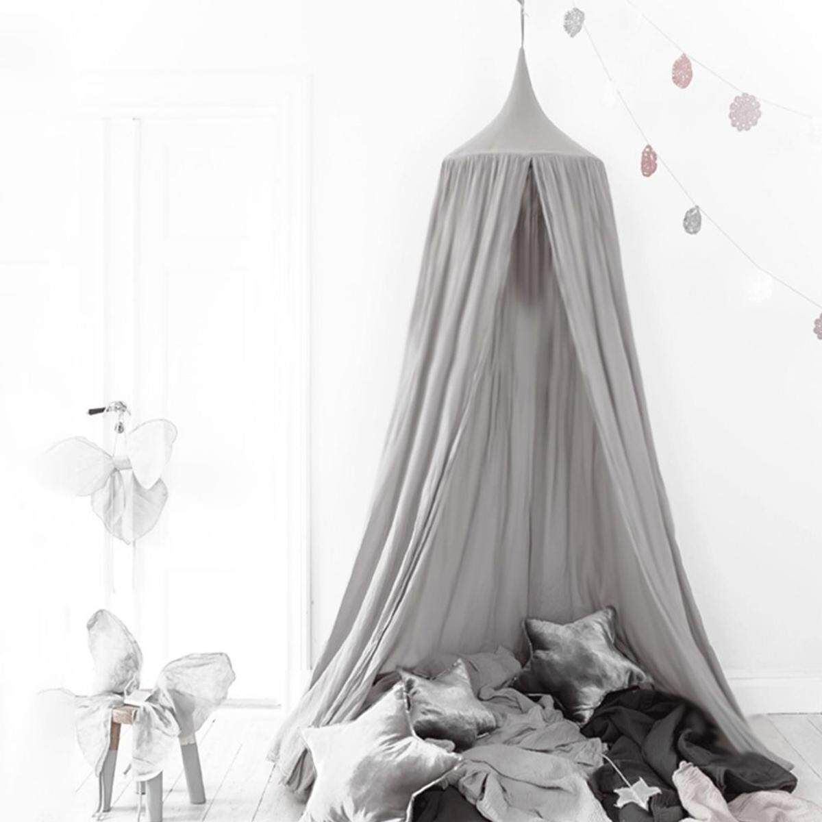 240cm Canopy Bed Netting Mosquito Bedding Net Baby Kids Play Tents Cotton Linen Grey Grey