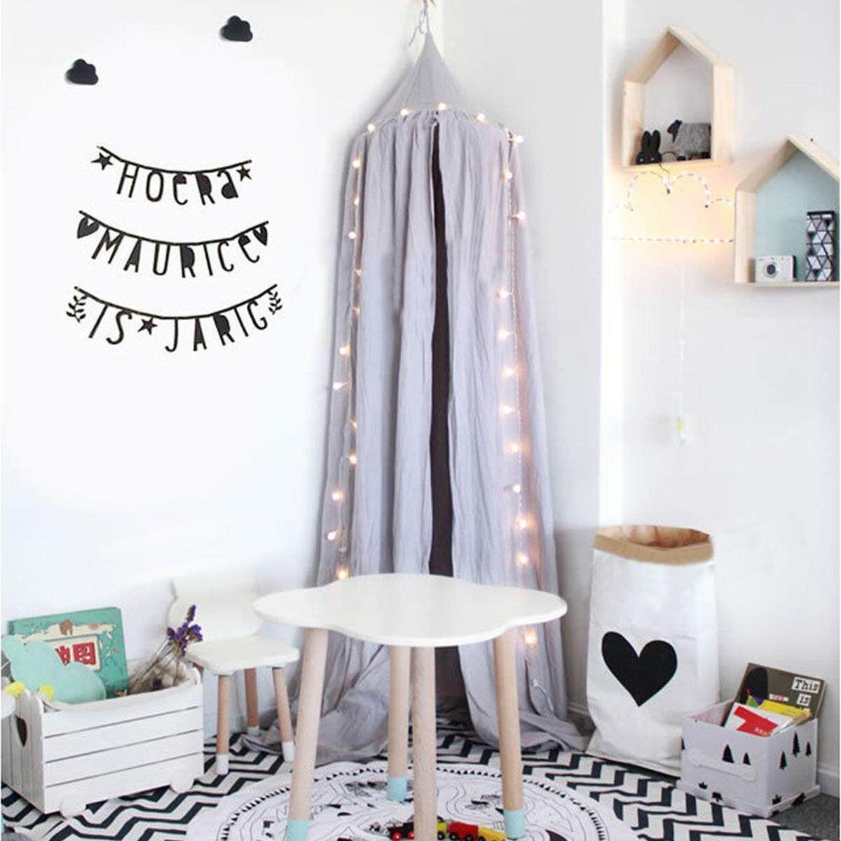 240cm Canopy Bed Netting Mosquito Bedding Net Baby Kids Play Tents Cotton Linen Grey Grey