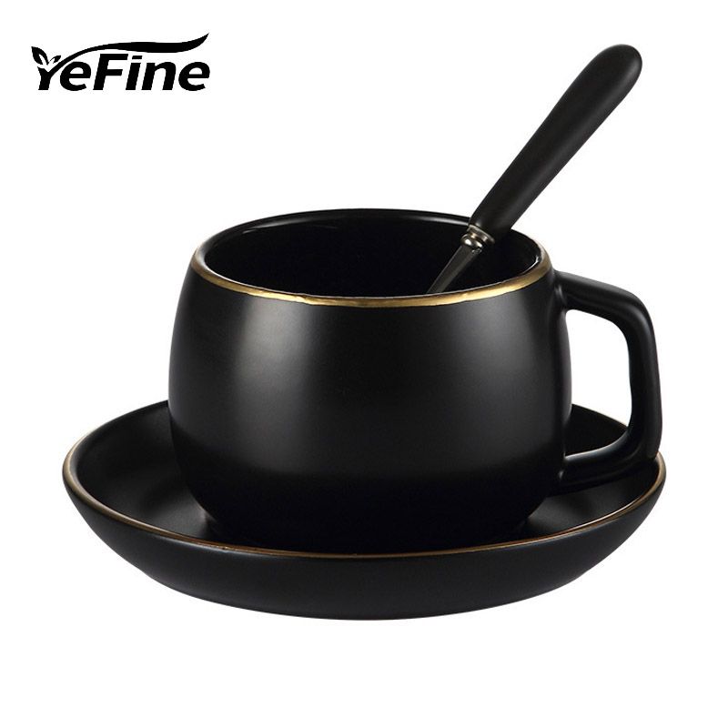 YeFine Black Ceramic Clffee Cup Simple Tea Cups