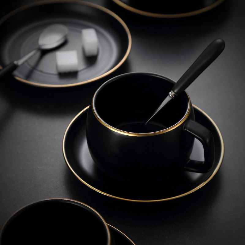 YeFine Black Ceramic Clffee Cup Simple Tea Cups