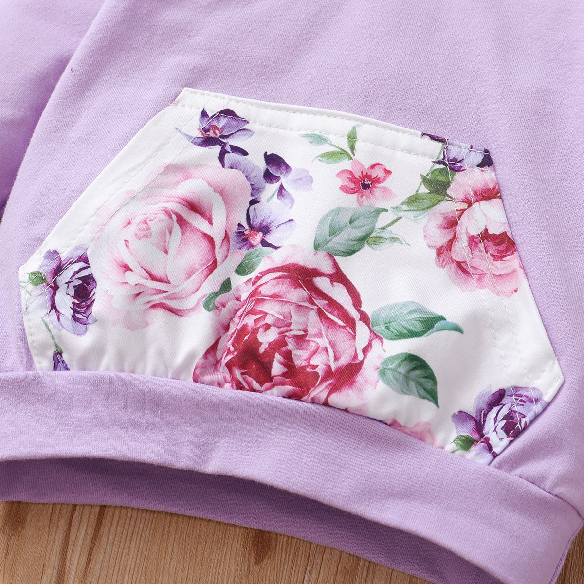 Baby Girls Long Sleeves Rose Floral Hoodie With Pants -Purple