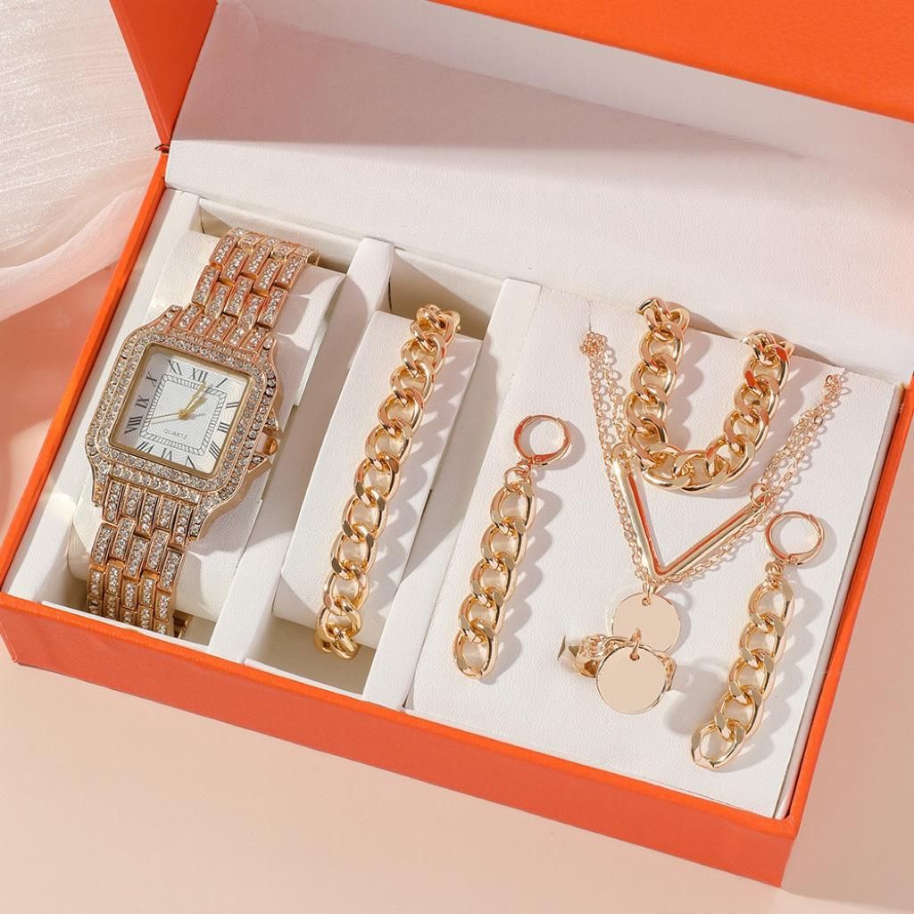 New full diamond ladies bracelet steel strap watch luxury gift box five-piece ladies quartz watch