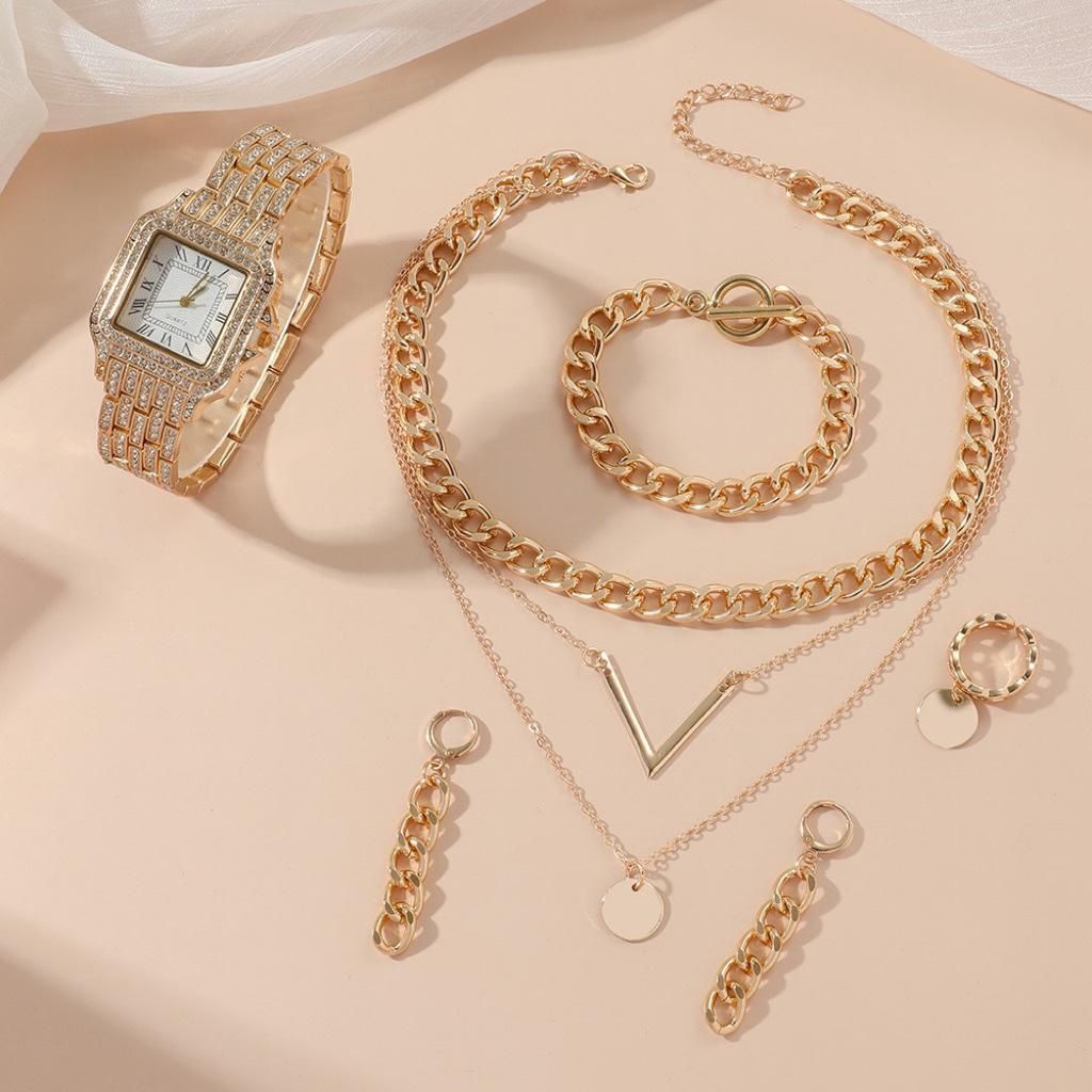 New full diamond ladies bracelet steel strap watch luxury gift box five-piece ladies quartz watch