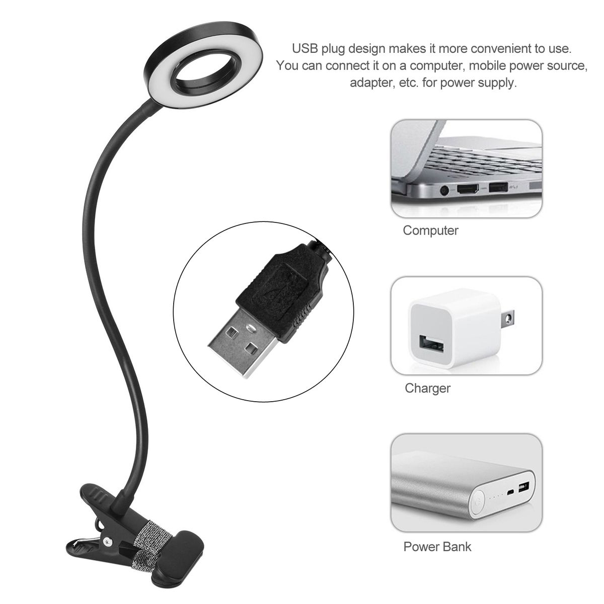 Clip-on Desk LED Lamp Eye Protection Bendable Flexible