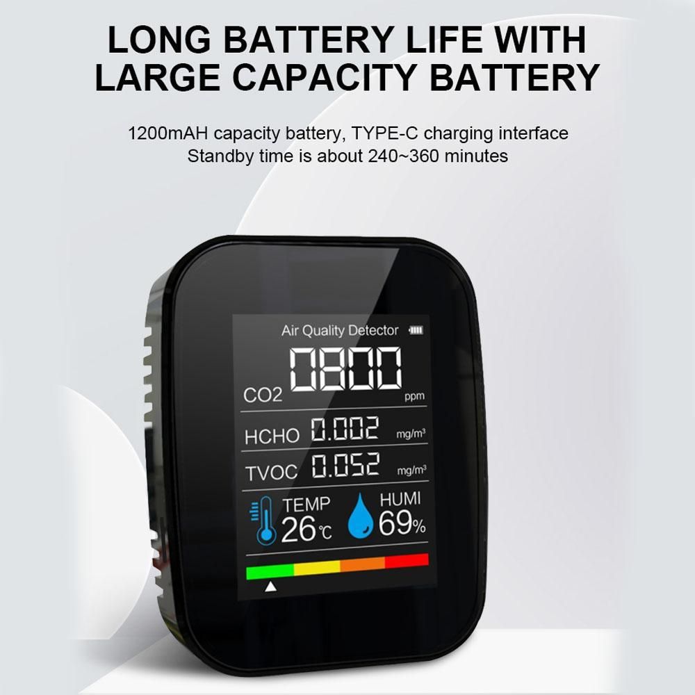 Multifunctional 5in1 CO2 Meter Digital Temperature Humidity Tester Air Quality Monitor Carbon Dioxide TVOC HCHO Detector
