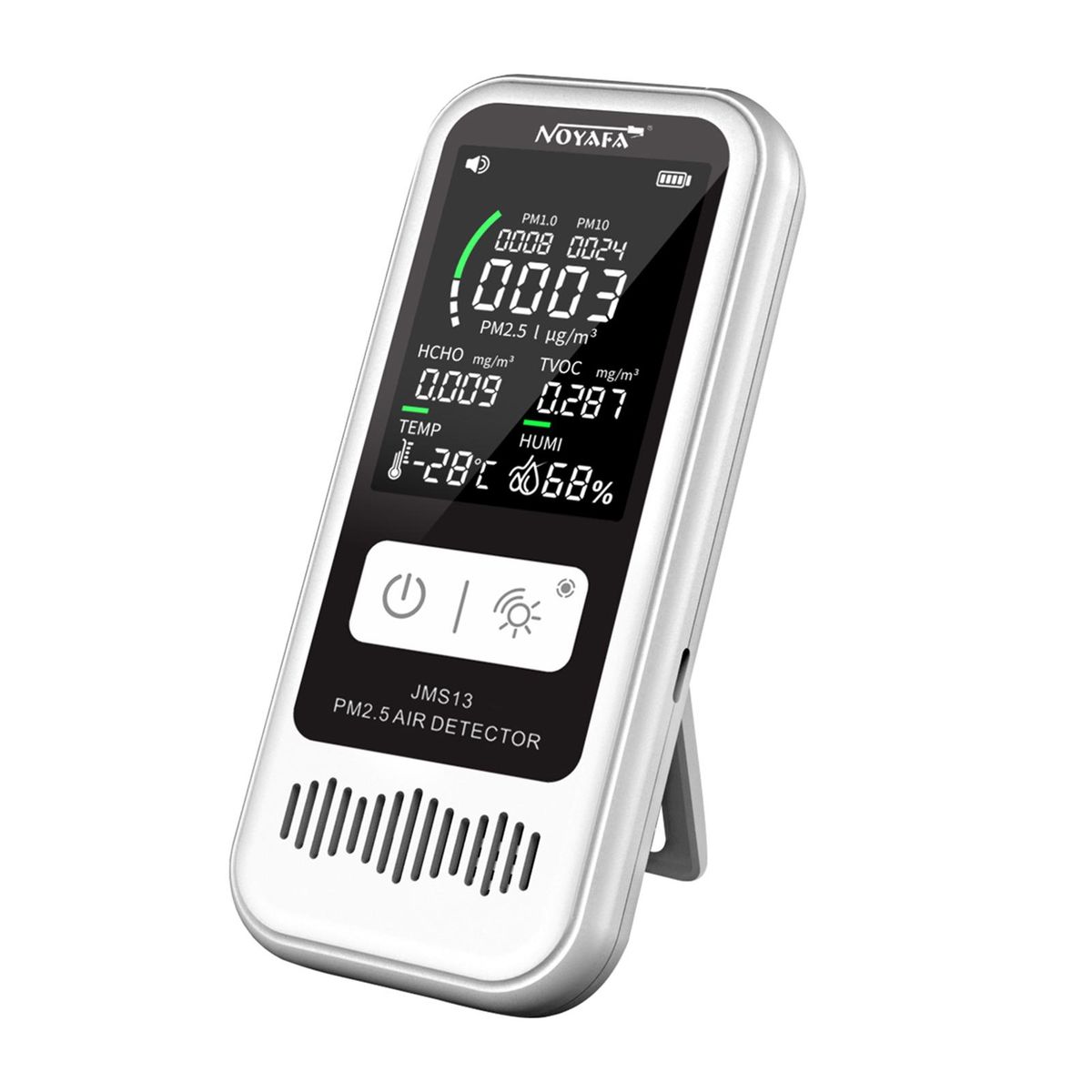 NOYAFA JMS13 Household PM2.5 Detector Temperature Humidity Monitor Rechargeable LCD Digital Air Quality Detector TVOC/HCHO Formaldehyde Tester PM2.5 Monitor Desktop Thermometer Hygrometer Formaldehyde Air Quality Analyzer for