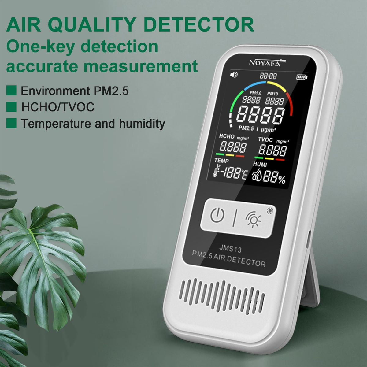 NOYAFA JMS13 Household PM2.5 Detector Temperature Humidity Monitor Rechargeable LCD Digital Air Quality Detector TVOC/HCHO Formaldehyde Tester PM2.5 Monitor Desktop Thermometer Hygrometer Formaldehyde Air Quality Analyzer for