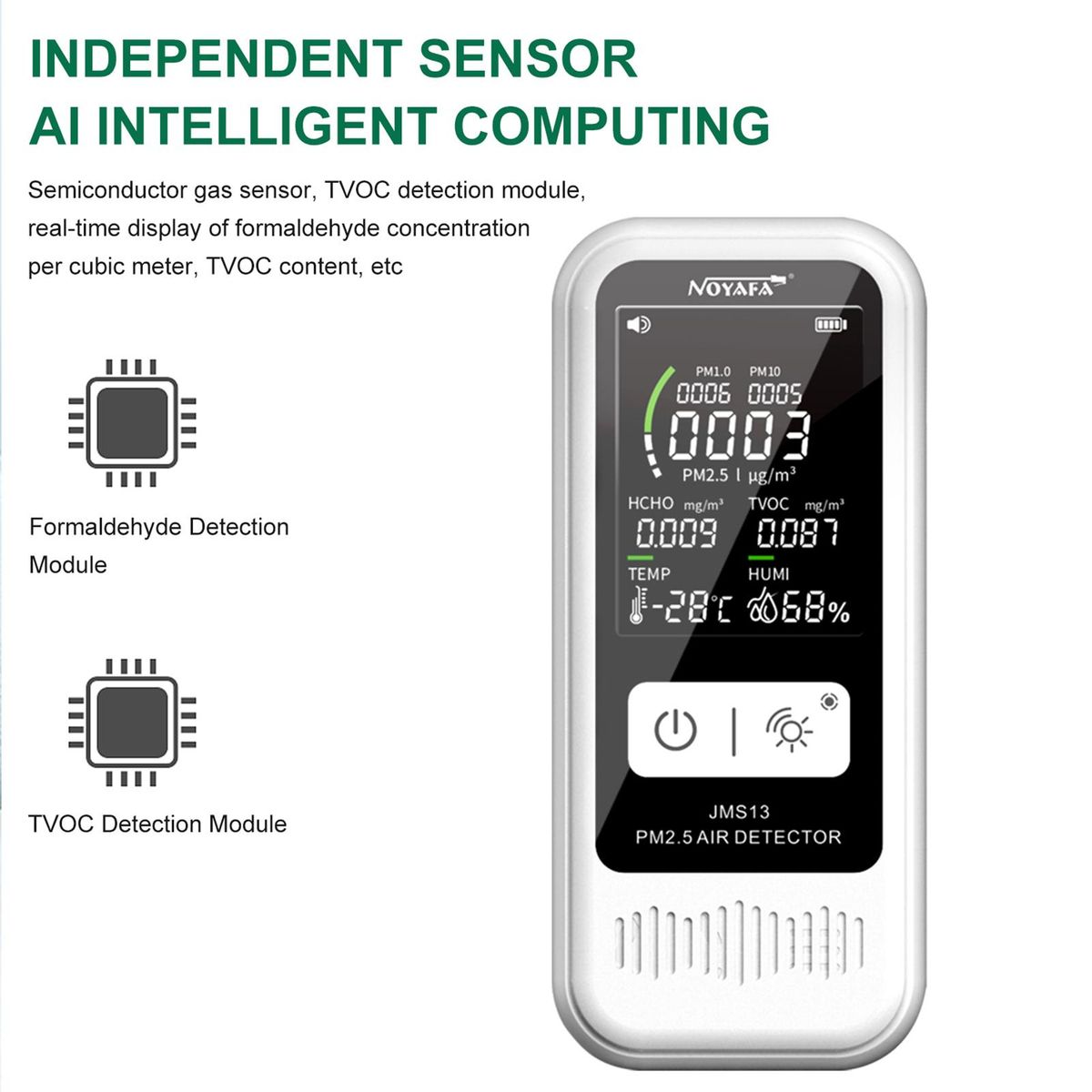 NOYAFA JMS13 Household PM2.5 Detector Temperature Humidity Monitor Rechargeable LCD Digital Air Quality Detector TVOC/HCHO Formaldehyde Tester PM2.5 Monitor Desktop Thermometer Hygrometer Formaldehyde Air Quality Analyzer for