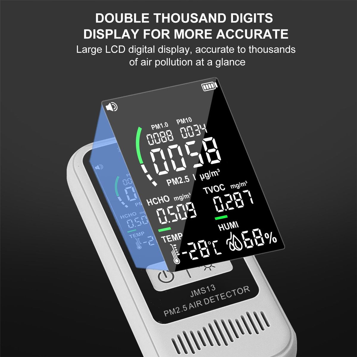 NOYAFA JMS13 Household PM2.5 Detector Temperature Humidity Monitor Rechargeable LCD Digital Air Quality Detector TVOC/HCHO Formaldehyde Tester PM2.5 Monitor Desktop Thermometer Hygrometer Formaldehyde Air Quality Analyzer for
