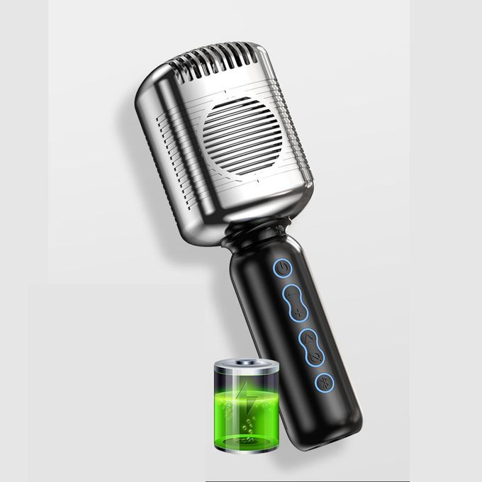 Bluetooth Microphone Karaoke Mic Speaker Singing For Home Party Silver