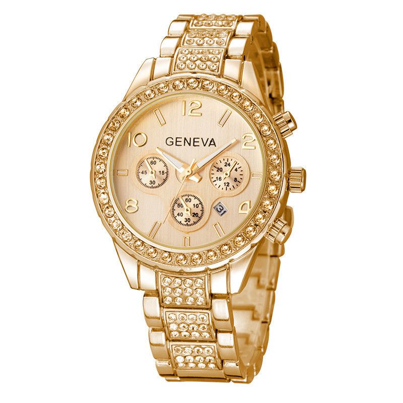 Geneva Watch Diamond Calendar Watch Ladies Watch