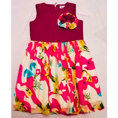 Girl's Dress With Multicolored Chiffon - Deep Pink