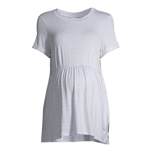 Pregnant Women's Maternity Babydoll Short Sleeve Top - Stripes