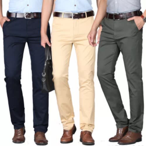 Chinos Pants- Blue + Khaki + Green Color - 3 Pieces