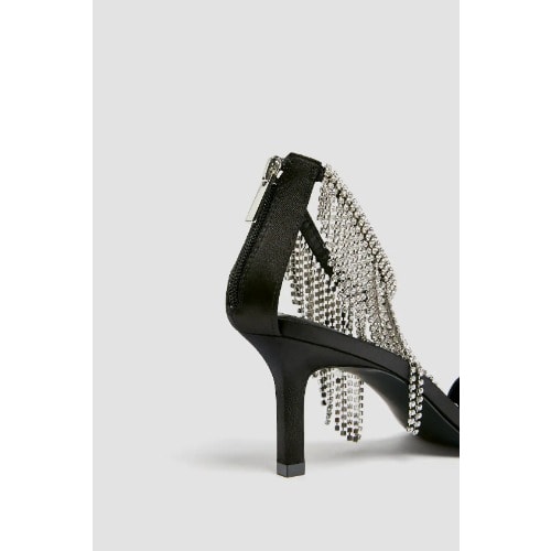 Black Sparkly Fringe Sandals