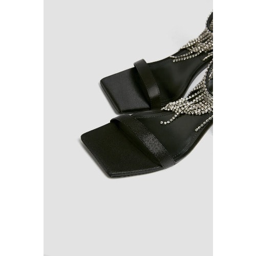 Black Sparkly Fringe Sandals