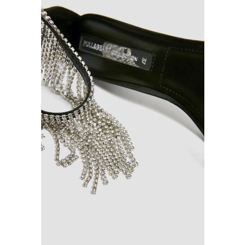 Black Sparkly Fringe Sandals