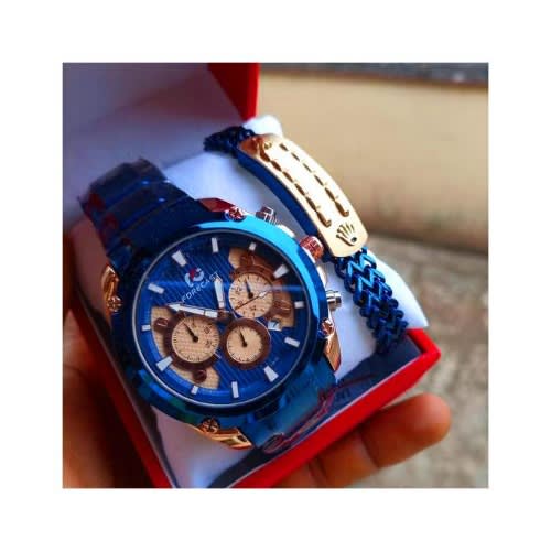 No Fading Wrist Watch + Matching Wrist Set - Blue