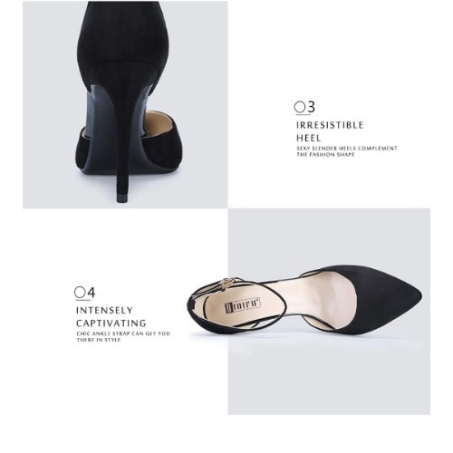 Women's High Heel Ankle Strap Pump - Black Suede