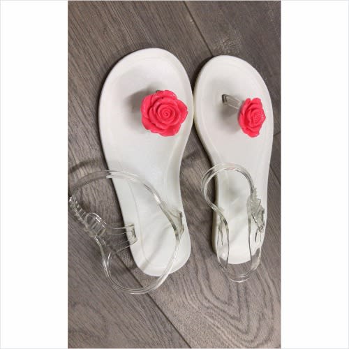 Women's Transparent PVC Flat Sandals - Rose