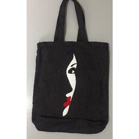 Side Face Design Jeans Tote Bag - Black