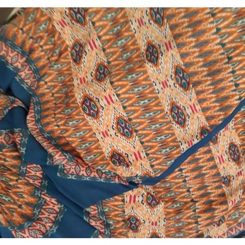Multi Patterned Silk - 4 Yards - Light Blue & Orange
