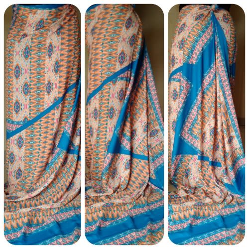 Multi Patterned Silk - 4 Yards - Light Blue & Orange