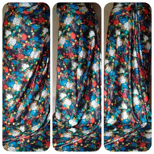 Blue Black Based Flowery Silk - 4 Yards - Multicolour