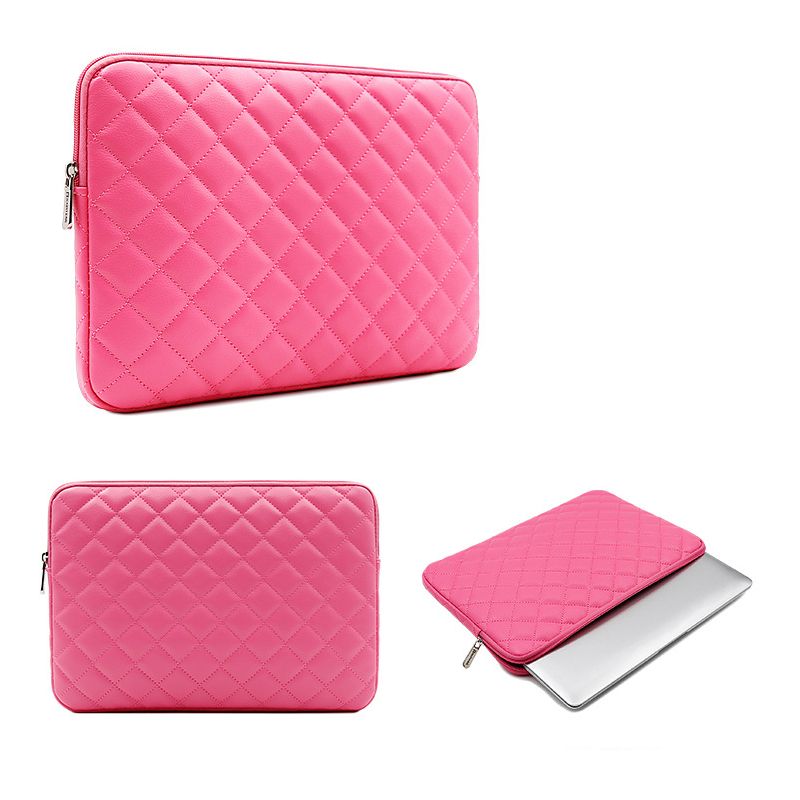 14 Inch Laptop Sleeve Diamond PU Leather Case-Pink
